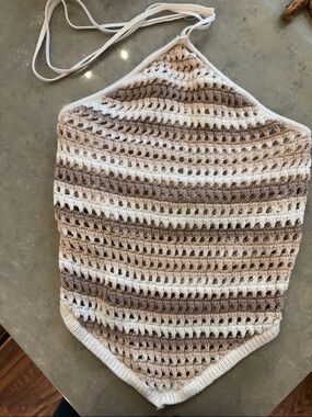 Abercrombie & Fitch Crochet Halter Crop Top in Cream and Brown Stripes